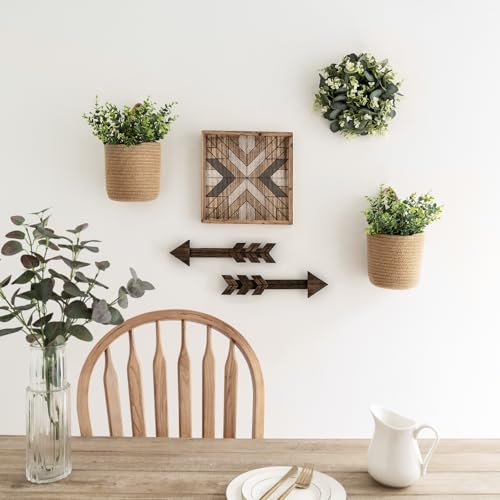 2 Pack Woven Hanging Wall Basket 6.5"W×7"H with Artificial Eucalyptus (6 Count)