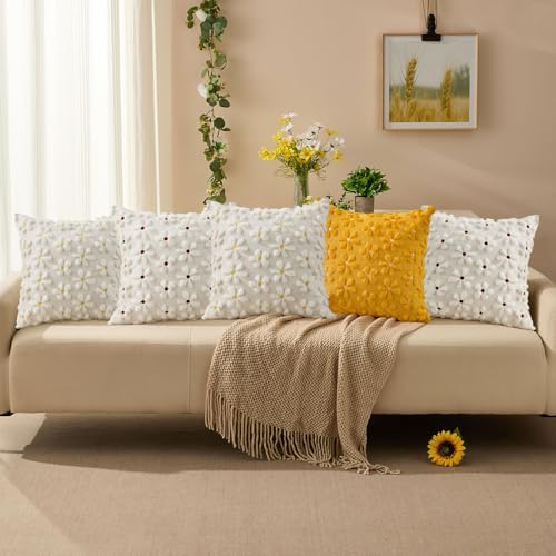Spring Summer Pillow Covers 18x18 inch Set of 2 White Daisy (2 Count)