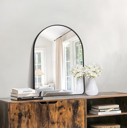 20"x28" Black Arched Mirror for Bathroom