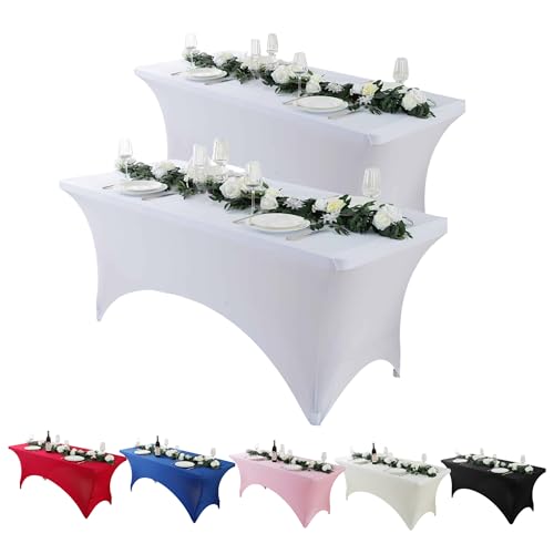 2 Pack 8ft White Spandex Tablecloth (2 Count)