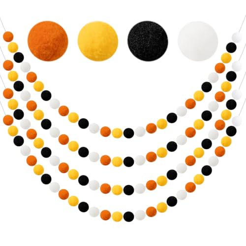 4 Pack 26.3 Ft Halloween Pom Pom Garlands Decorations (26.5 Foot)