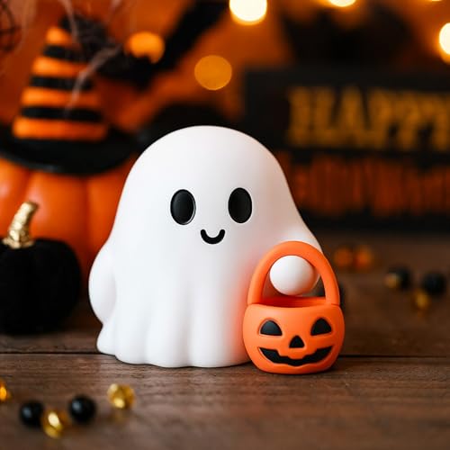 3 Pcs Halloween Ghost Figurine Ghost Resin Halloween Statue Cute Spooky Carrying Pumpkin Basket Designs Spooky Desk Display Ornament for Home and Office Tabletop Art Decoration (3 Count)