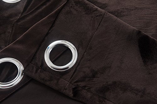 Luxury Velvet Blackout Curtains Panels with Grommet Draperies Eyelet 52Wx72L Inch Brown