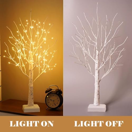 2FT Fairy Birch Tree with 144 LED Lights Artificial Tree Lamp with Timer for Easter Christmas Decoration Light Spirit Tree USB