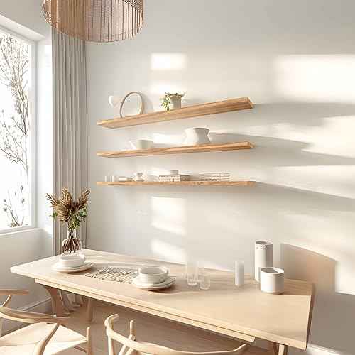 48 Inch Floating Shelves for Wall Rustic Light Wood Wall Shelves for Bedroom Set of 4 (4 Count)