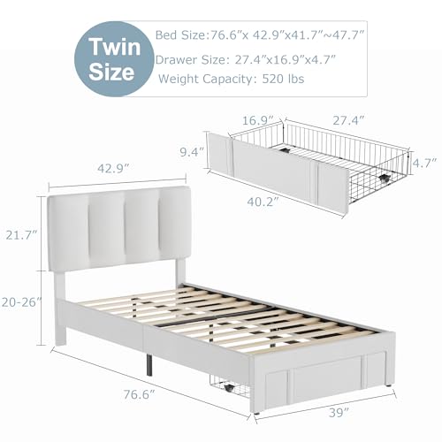 Twin Bed Frame with Storage Drawer