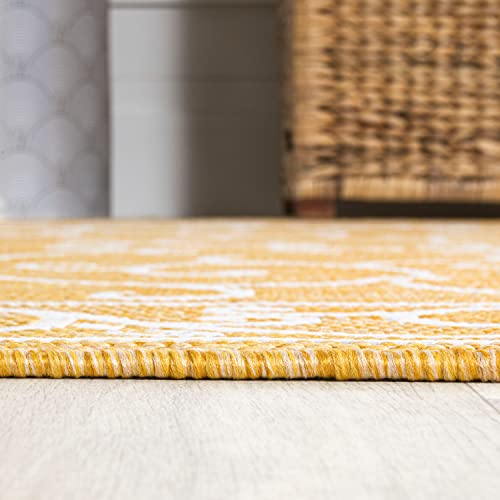 Vintage Filigree Indoor Outdoor Square Area Rug 5X5 Yellow