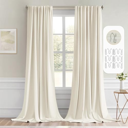 Beige White Back Tab Blackout Curtains 52x102 Inch Long 2 Panels Set (2 Count)