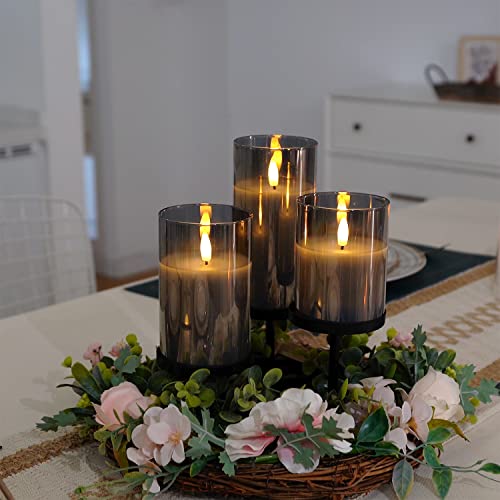 Gray Glass Flameless LED Candles Battery Operated with Remote Timer (3 Count)