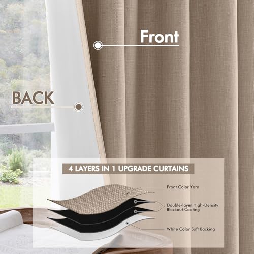 100% Blackout Back Tab Pleat Linen Curtains 50" Wx120 L (2 Count)