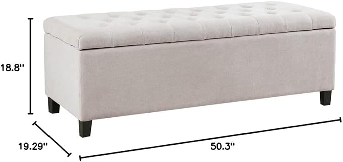 Madison Park Entryway Accent Bench for Living Room Flip Top Storage Chest, Shandra Tufted Top Upholstered Storage Bench End of Bed for Bedroom Furniture, Indoor Seating, 49" Wide, Natural