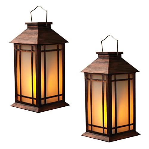 13 Inch Outdoor Decorative Lanterns with LED Candle Timer 2 Pack Brown (2 Count)