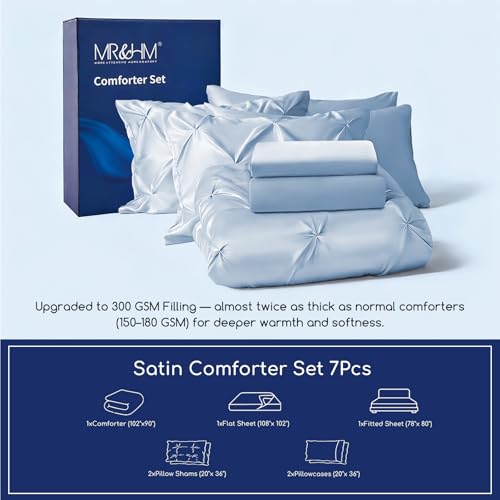 Satin King Size Comforter Set Blue Haze