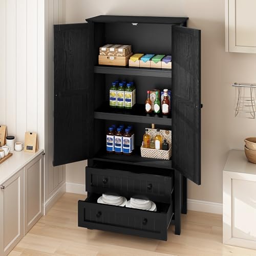 64.5" Farmhouse Pantry Cabinet with 2 Drawers & Shelves