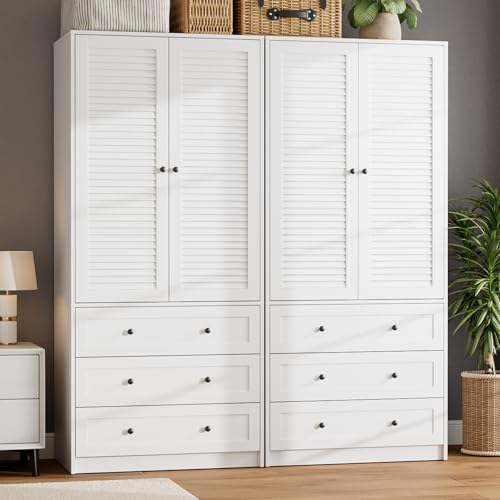 70" Wardrobe Armoire Wooden Closet with 3 Drawers