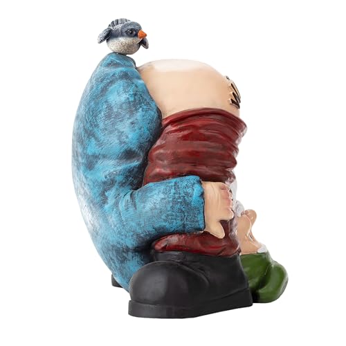 22" Tall Outdoor Mooning "Welcome" Gnome Statue with Bird Figurine
