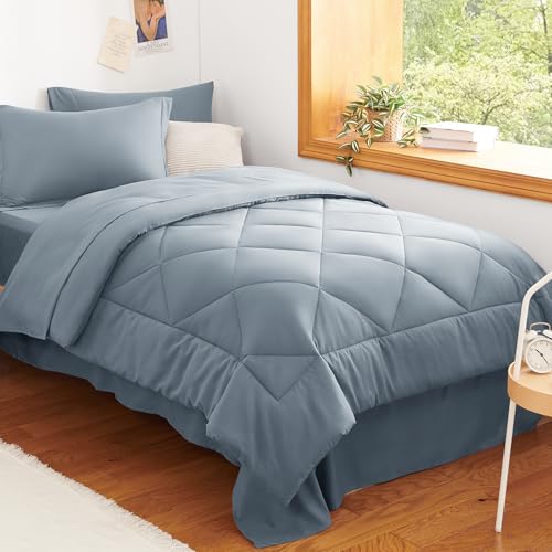 Twin Comforter Set with Sheets Dusty Blue