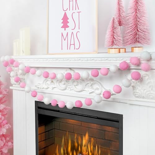 3pk Pink Pom Pom Garland 20FT Colorful Large Felt Ball Garland for Mantle