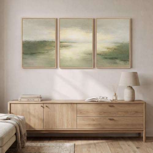 Framed Sage Green Landscape Abstract Wall Art for Bedroom