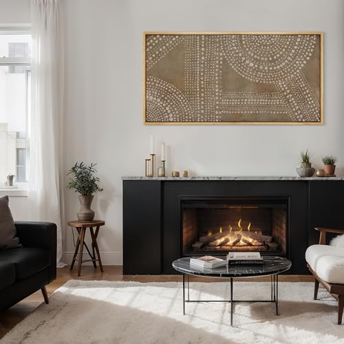 Extra Large Framed Canvas Print Wall Art Abstract Dot Matrix Canvas Art in Earth Tones Antique Retro Fine Art Illustrations Decorative Colorful for Bedroom