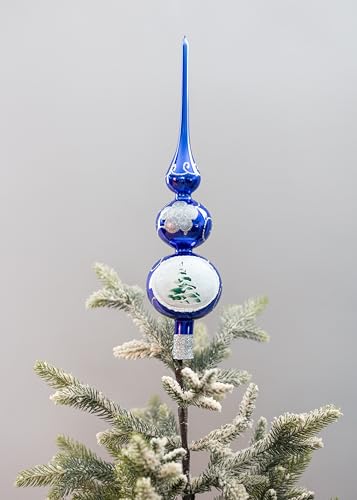 Finial Glass Tree Topper Mouth Blown Christmas Finial Tree Topper Christmas Tree Finials Hand Decorated Made in Poland