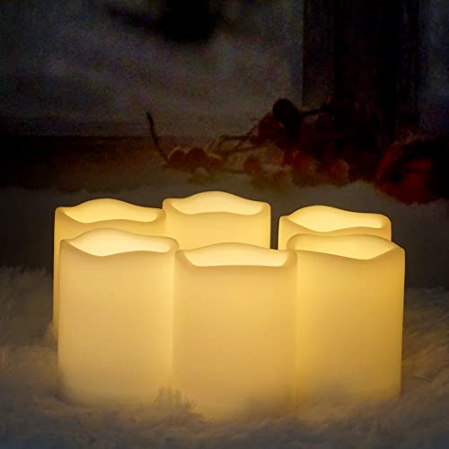 Outdoor Battery Operated Flameless LED Pillar Candles Remote D3”xH4” 6 Pack
