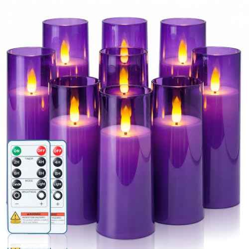 Purple Flameless LED Pillar Candles (9 Count)