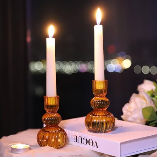 Amber Candlestick Holders Set of 6 4.3" H for Thanksgiving (6 Count)