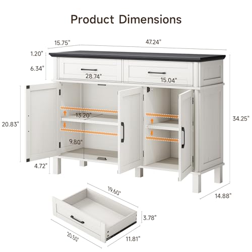 48" Sideboard Buffet Cabinet with Storage Drawers