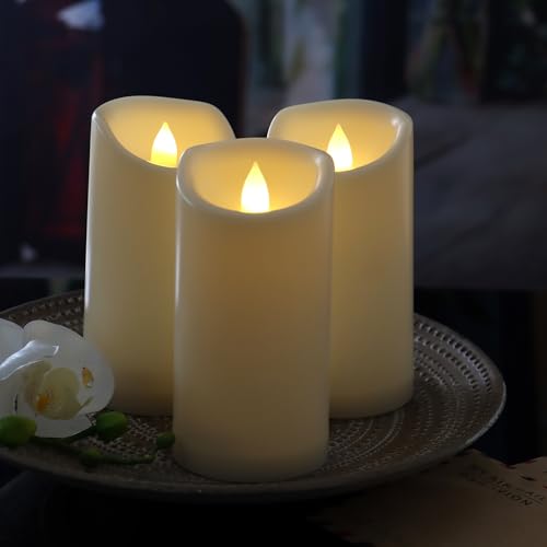 Waterproof Outdoor Battery Operated Flameless Candles with Timer Flickering Plastic Resin Electric LED Pillar Lights for Lantern Patio Garden Wedding Party Decorations 3x6 Inches 3 Pack (3 Count)