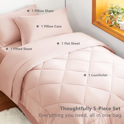 Twin Comforter Set with Sheets Blush Pink