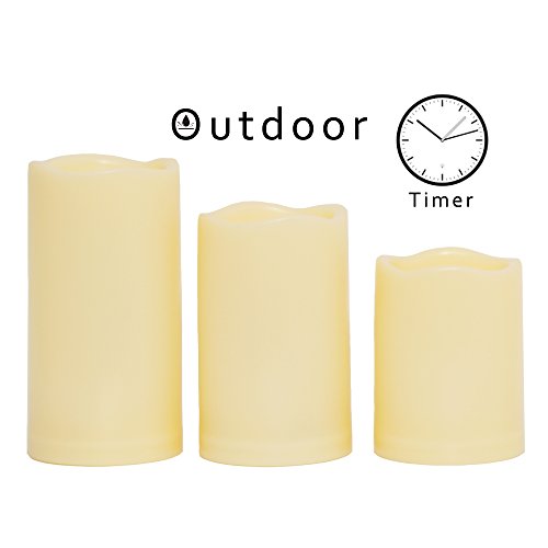 Outdoor Battery Operated Flameless LED Candles with Timer D3”xH4 (3 Count)