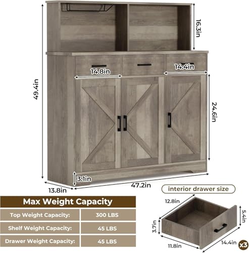 Farmhouse Sideboard Buffet with Microwave Stand