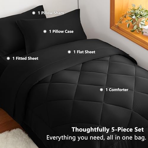 Twin XL Comforter Set with Sheets Black