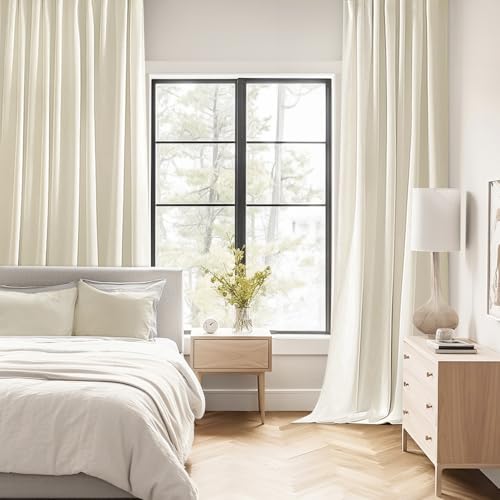 Beige White Back Tab Blackout Curtains 52x102 Inch Long 2 Panels Set (2 Count)