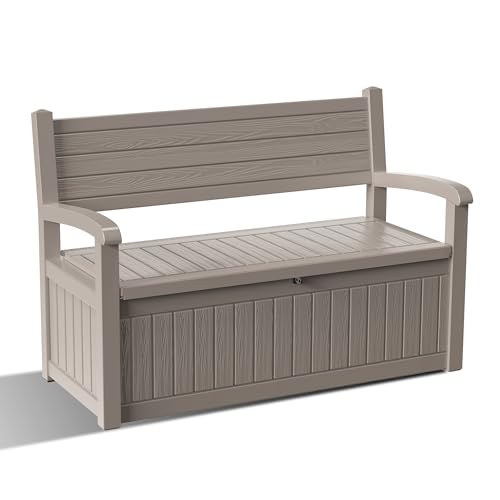 80 Gallon Outdoor Storage Bench Lockable Deck Box Outdoor Storage Box Waterproof for Patio