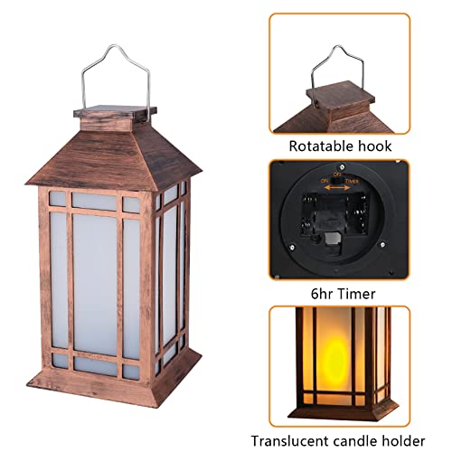 13 Inch Outdoor Decorative Lanterns with LED Candle Timer 2 Pack Brown (2 Count)