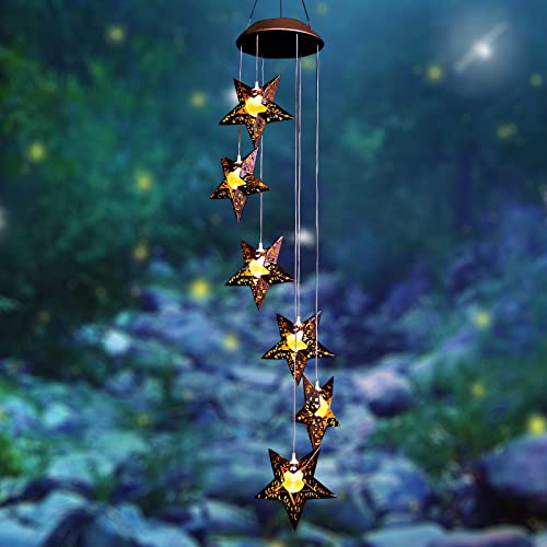 Solar Wind Chimes Star Wind Chime Warm LED Hanging Solar Lights Unique Garden Decor Memorial Thanksgiving Gifts for Mom Grandma Sister Home Party