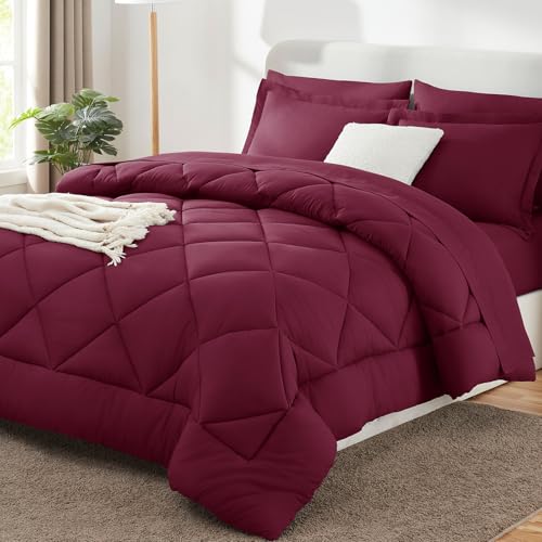 Queen Comforter Set with Sheets Burgundy