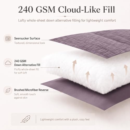 Twin XL Comforter Set 5 Pieces Dusty Purple Seersucker Bed in a Bag