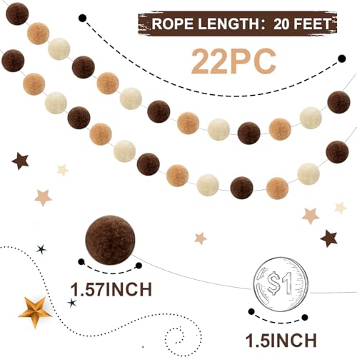 3pk Pom Pom Garland 20FT Colorful Large Felt Ball Garland for Mantle (60 Foot)