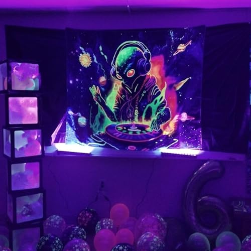 Blacklight Alien Tapestry 90"x70" Large Alien DJing