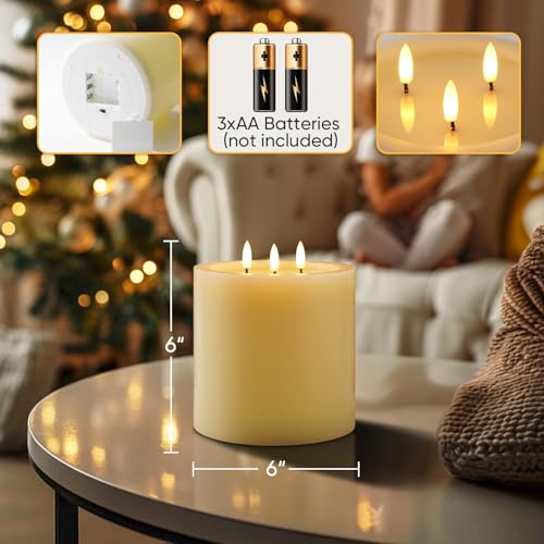 3 Wick Extra Large Flameless Pillar Candles with Timer Remote
