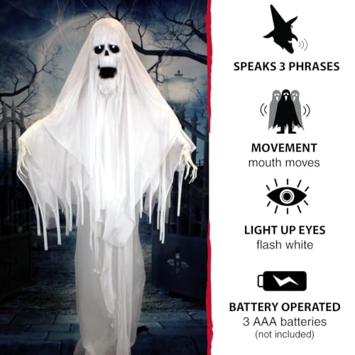 6.0-Ft. Life-Size Talking Ghost Halloween Animatronic (72" Standing Ghost)