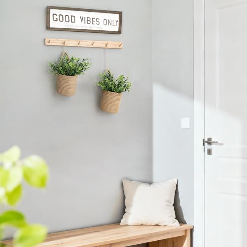2Pcs Woven Hanging Wall Basket 5.5"W×6.2"H with Artificial Eucalyptus (2 Count)
