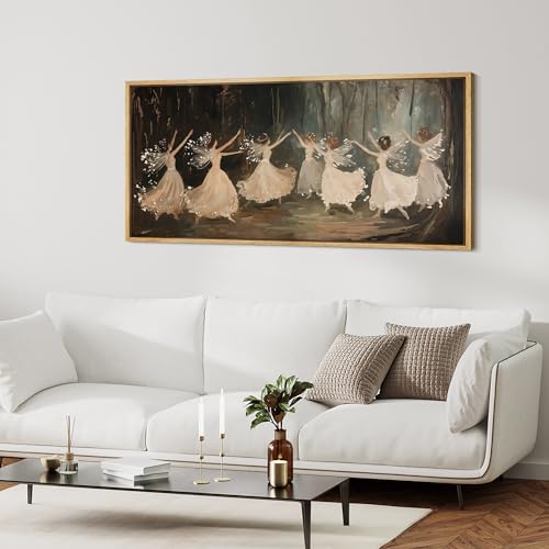 Extra Large Framed Canvas Print Wall Art Ballet Dancers in Motion Romantic Impressionist Dance Scene Illustrations Decorative Colorful Multicolor for Bedroom
