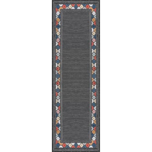 Outdoor Runner Rug 2x7 Modern Floral Bordered Area Rugs for Indoor and Outdoor Patio Easy to Clean Non Shedding Living Room Porch Garden Washable Outside Carpet (14.0625 Sq Ft)