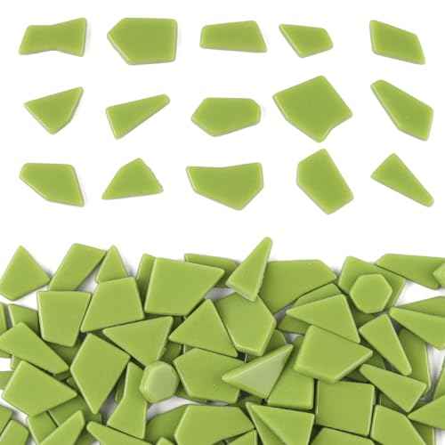 200g Green Glass Mosaic Tiles for Crafts Bulk (7.05 Ounce)