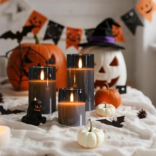 Gray Glass Flameless LED Candles Battery Operated with Remote Timer (3 Count)