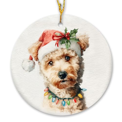 Santa Apricot Poodle Christmas Ceramic Ornament
